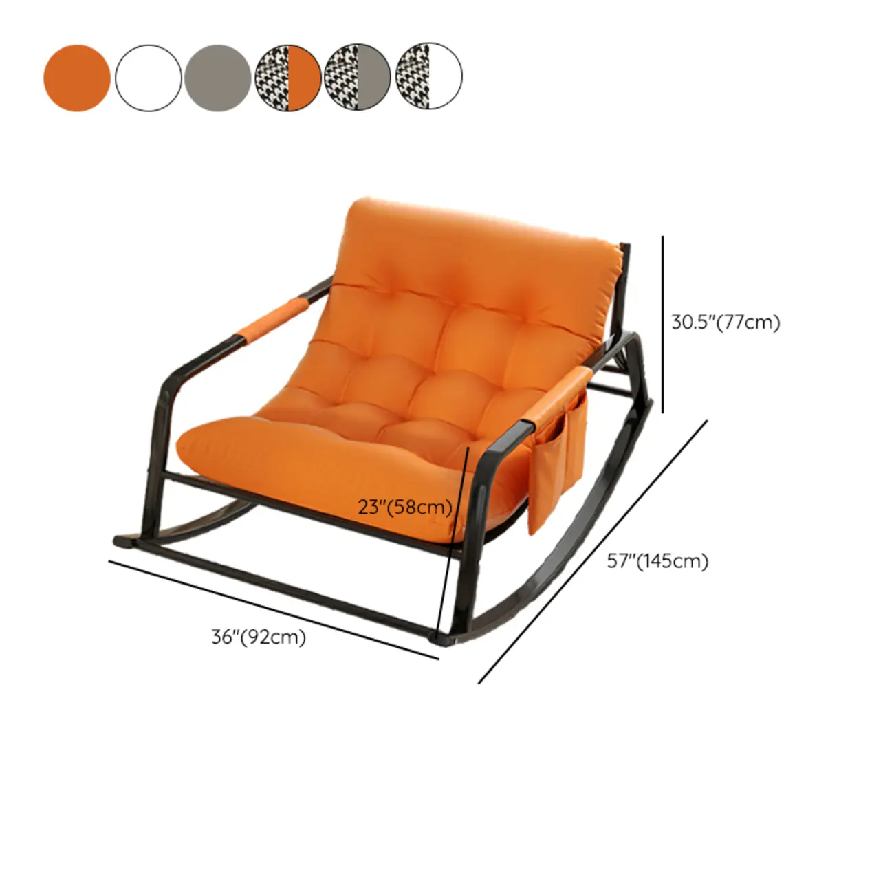 Modern 2 Seat Upholstered Rocking Chair with Track Arms #size | homeyfad