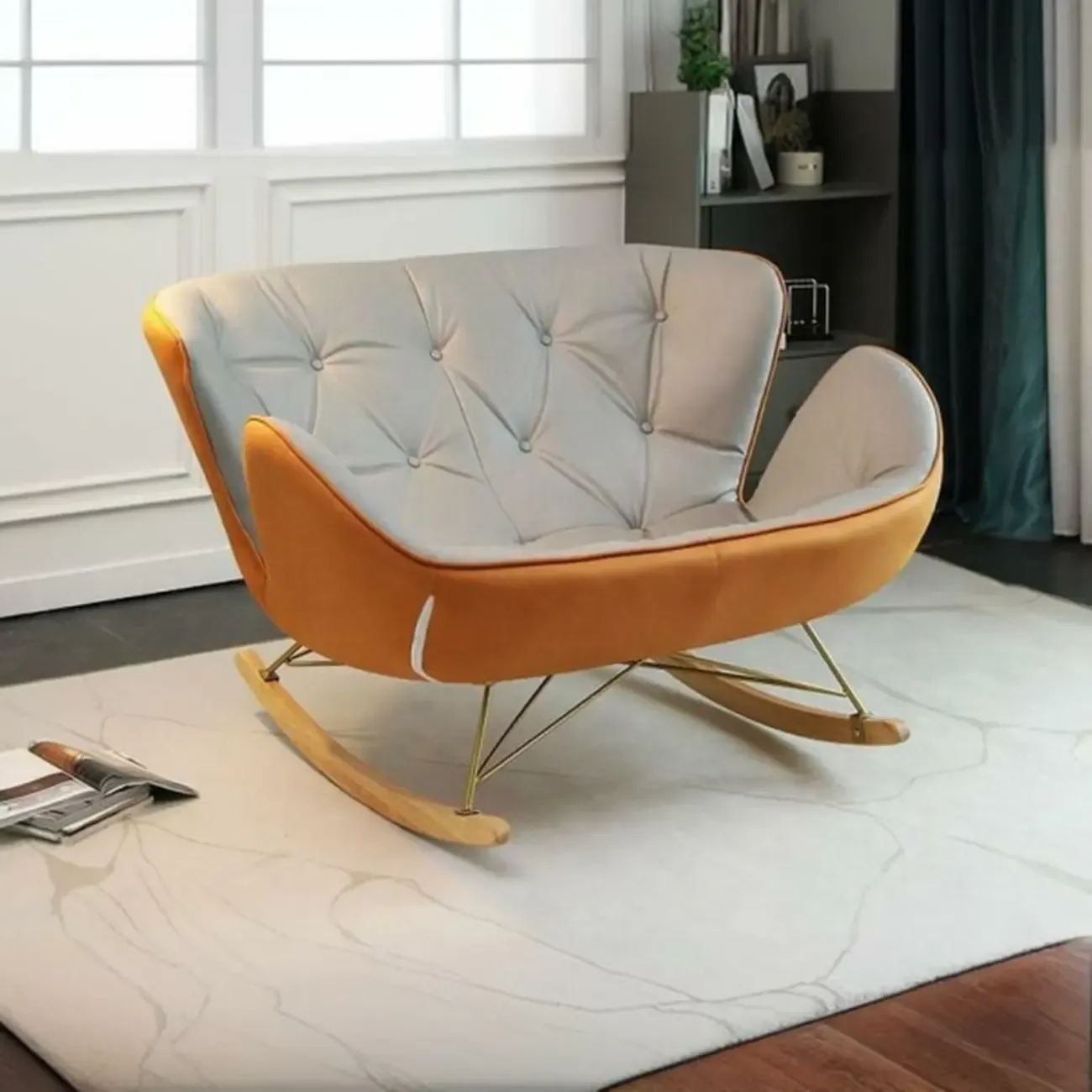 Modern Upholstered Rocking Chair for Living Room Relax Image - 16