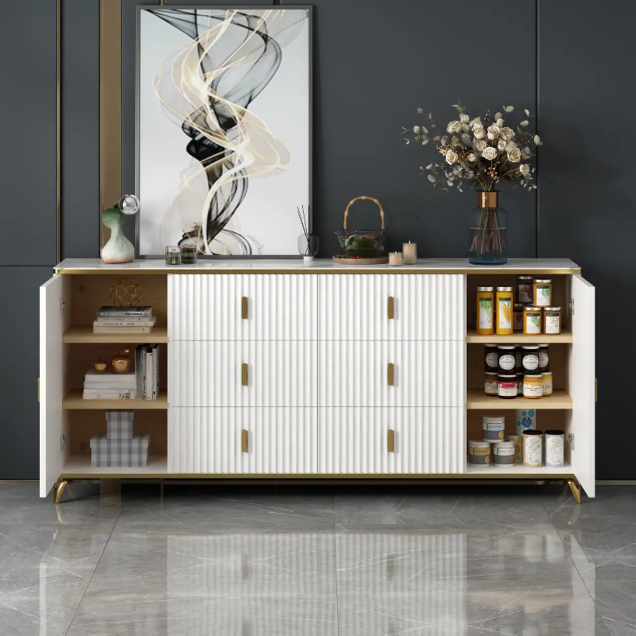 Glam Wooden Living Room Cabinet with Multiple Drawers Image - 2 | homeyfad