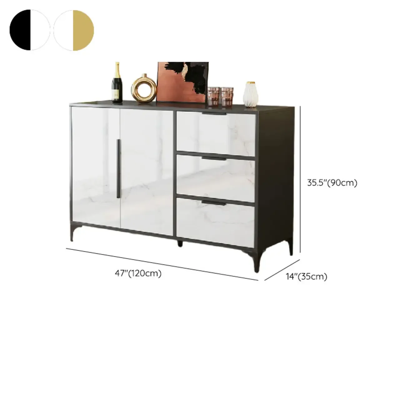 Minimalist Wooden White Kitchen Accent Cabinet with Doors Image - 35