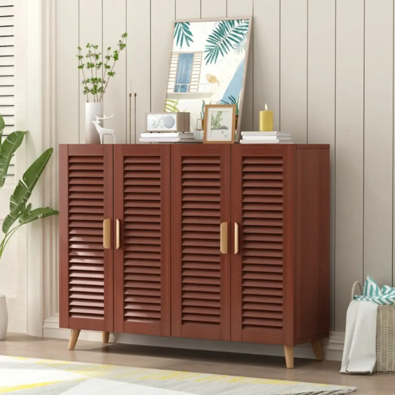 Modern Wooden Ventilated Storage Cabinet with Straight Legs Image - 1