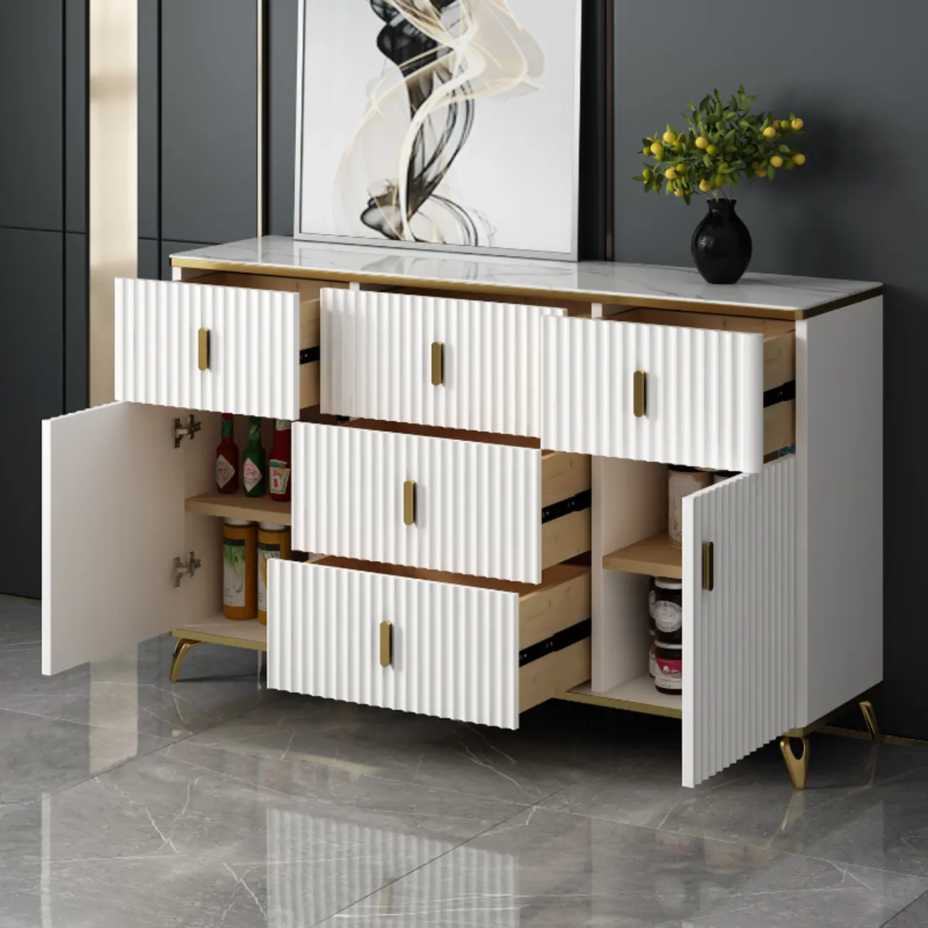 Glam Wooden Living Room Cabinet with Multiple Drawers Image - 3 | homeyfad