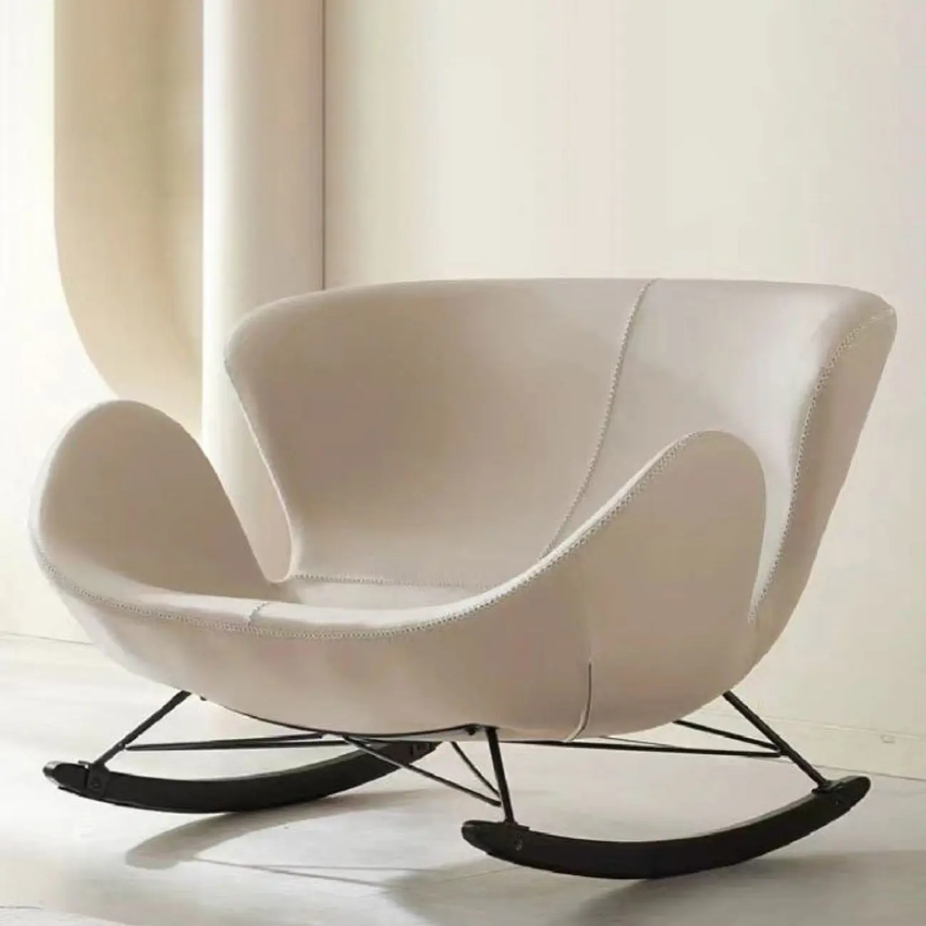 Round Arm Ergonomic Wingback Rocking Chair with Upholstered  Image - 1 | homeyfad