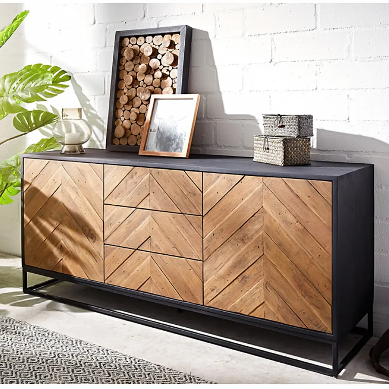 3 Drawers Modern Pine Storage Cabinet for Living Room Image - 4