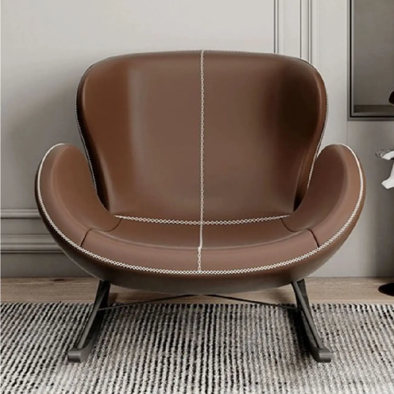 Round Arm Ergonomic Wingback Rocking Chair with Upholstered  Image - 2 | homeyfad