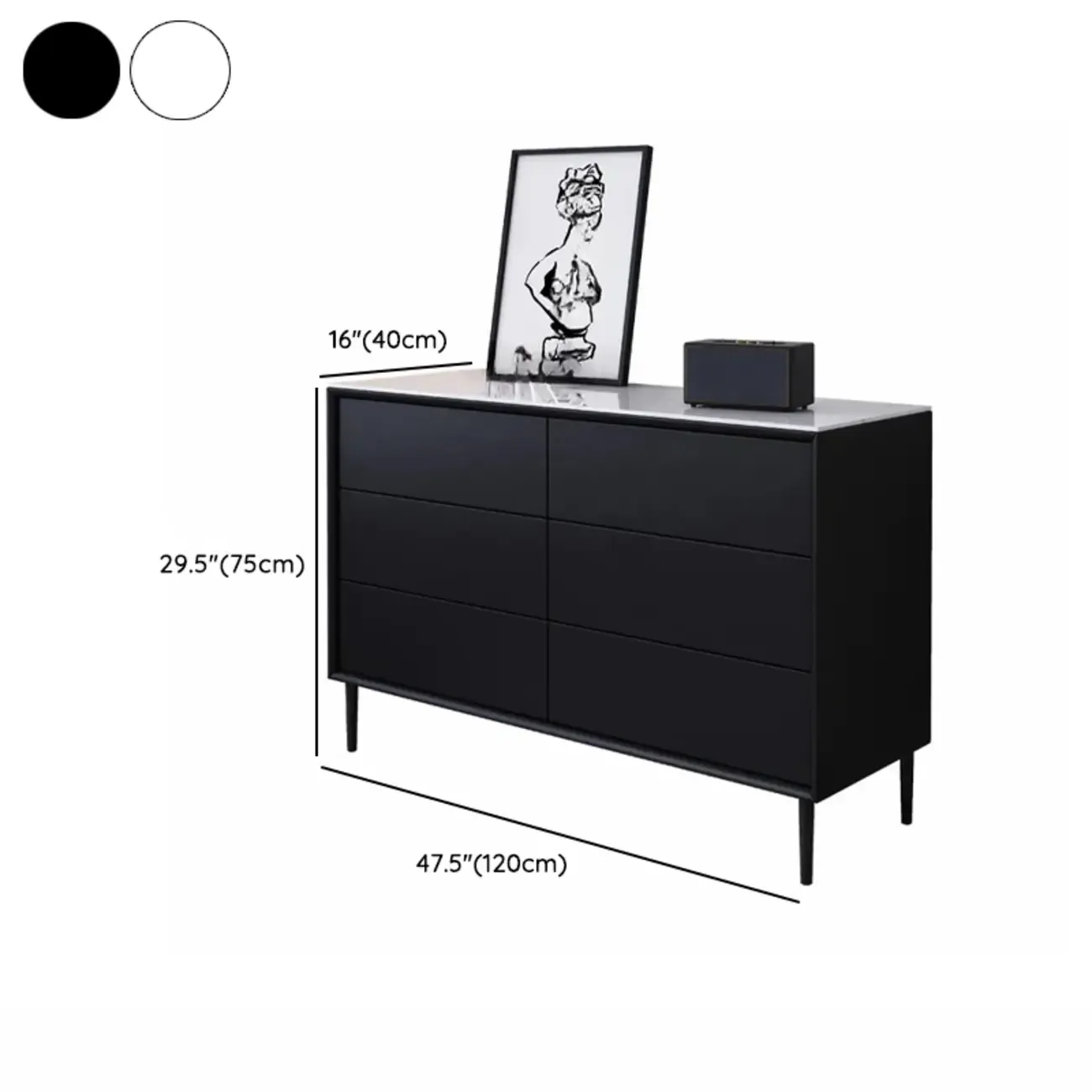6" Modern Black Accent Cabinet for Bedroom & Living Room Image - 16