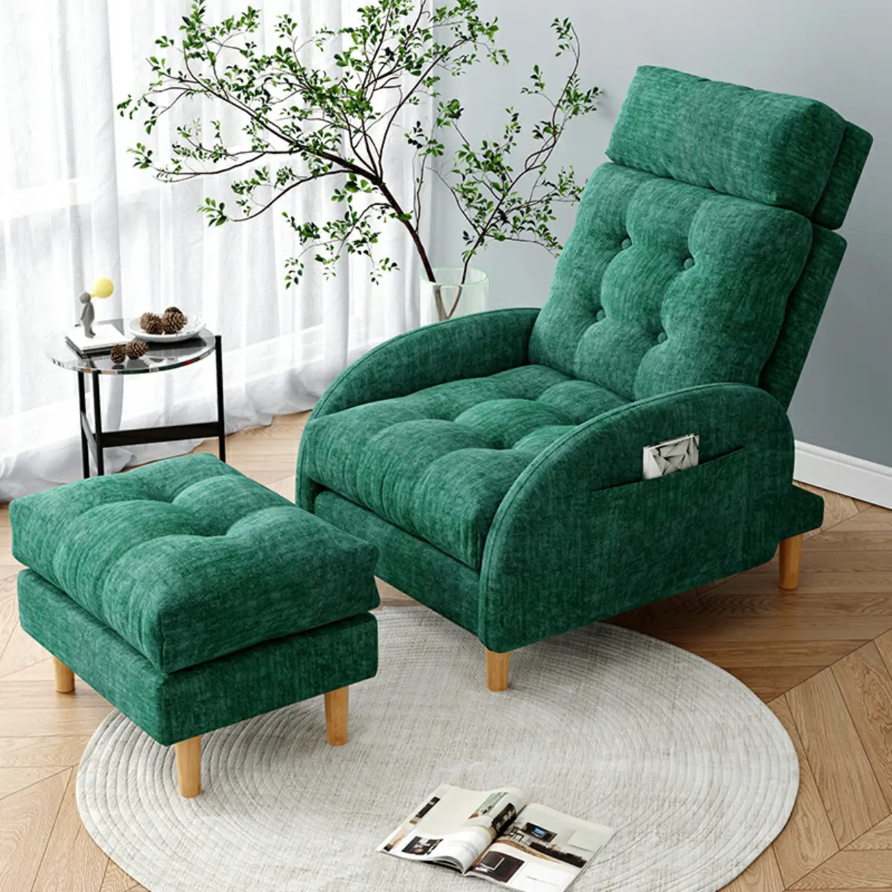 Manual Velvet Recliner Chair with Ottoman and Storage Image - 1 | homeyfad
