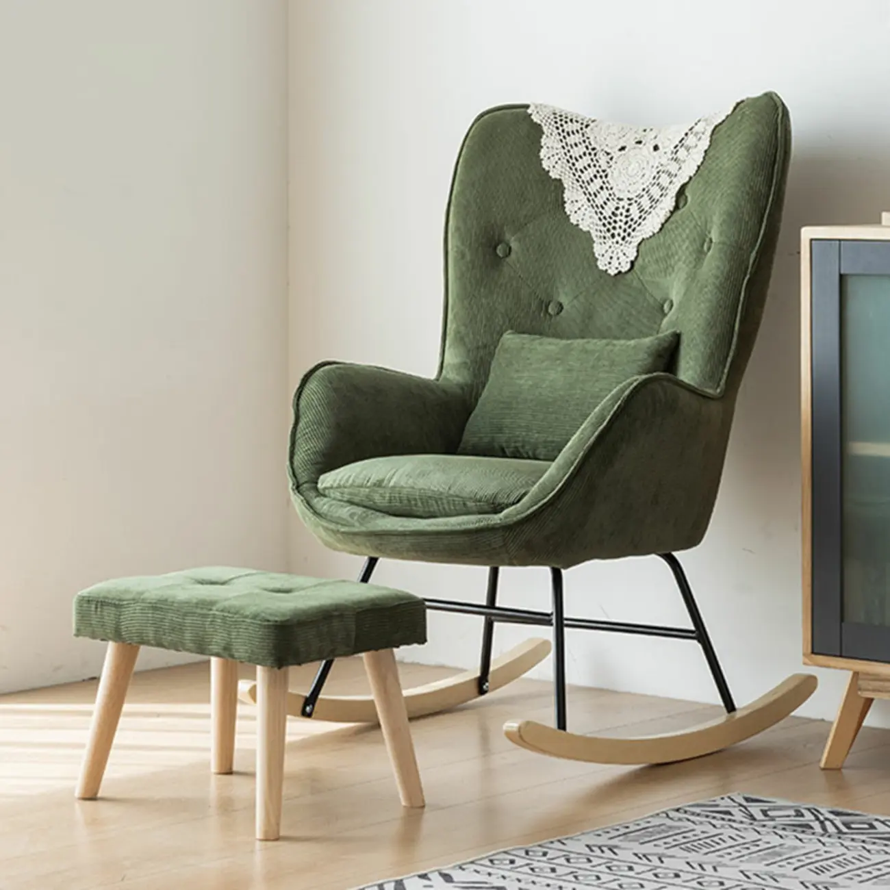 Modern Upholstered Flared Arms Rocking Chair with Pillow Image - 1 | homeyfad