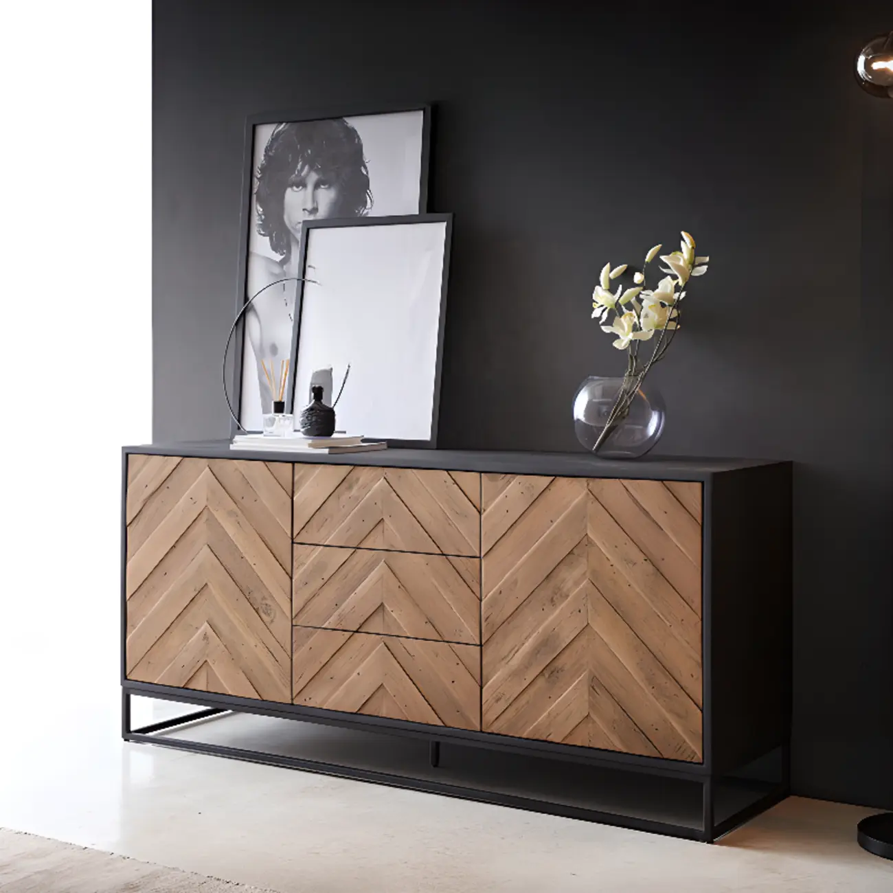 3 Drawers Modern Pine Storage Cabinet for Living Room Image - 5 | homeyfad