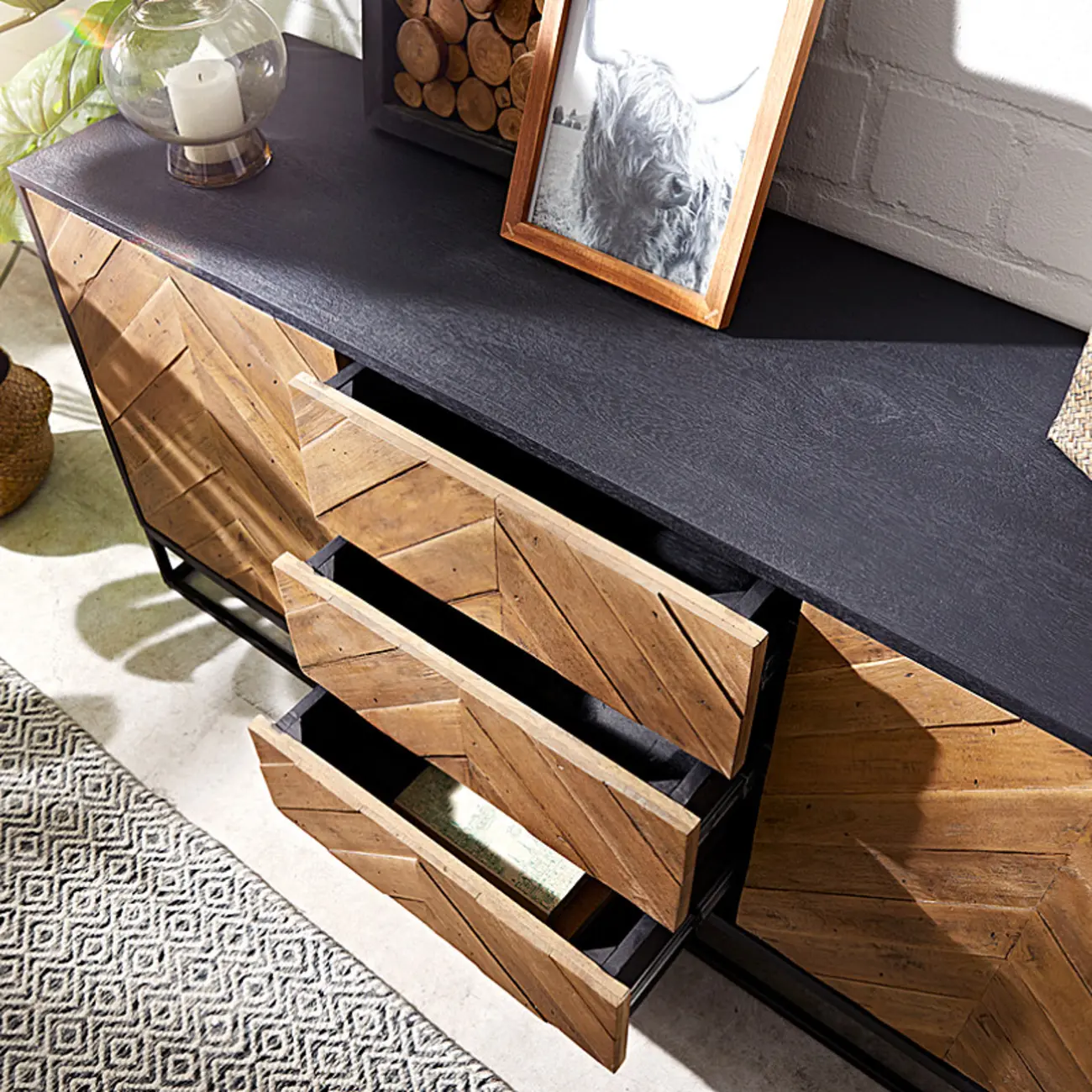 3 Drawers Modern Pine Storage Cabinet for Living Room Image - 6 | homeyfad