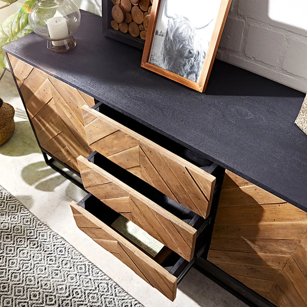 3 Drawers Modern Pine Storage Cabinet for Living Room Image - 6