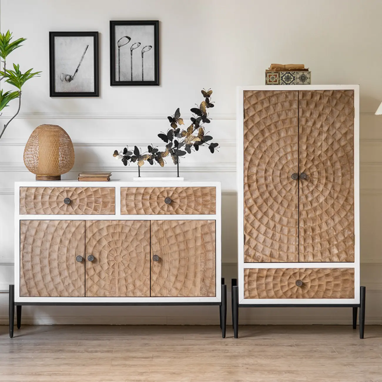 Rustic Freestanding Cabinet with Large Capacity & Iron Base Image - 2 | homeyfad