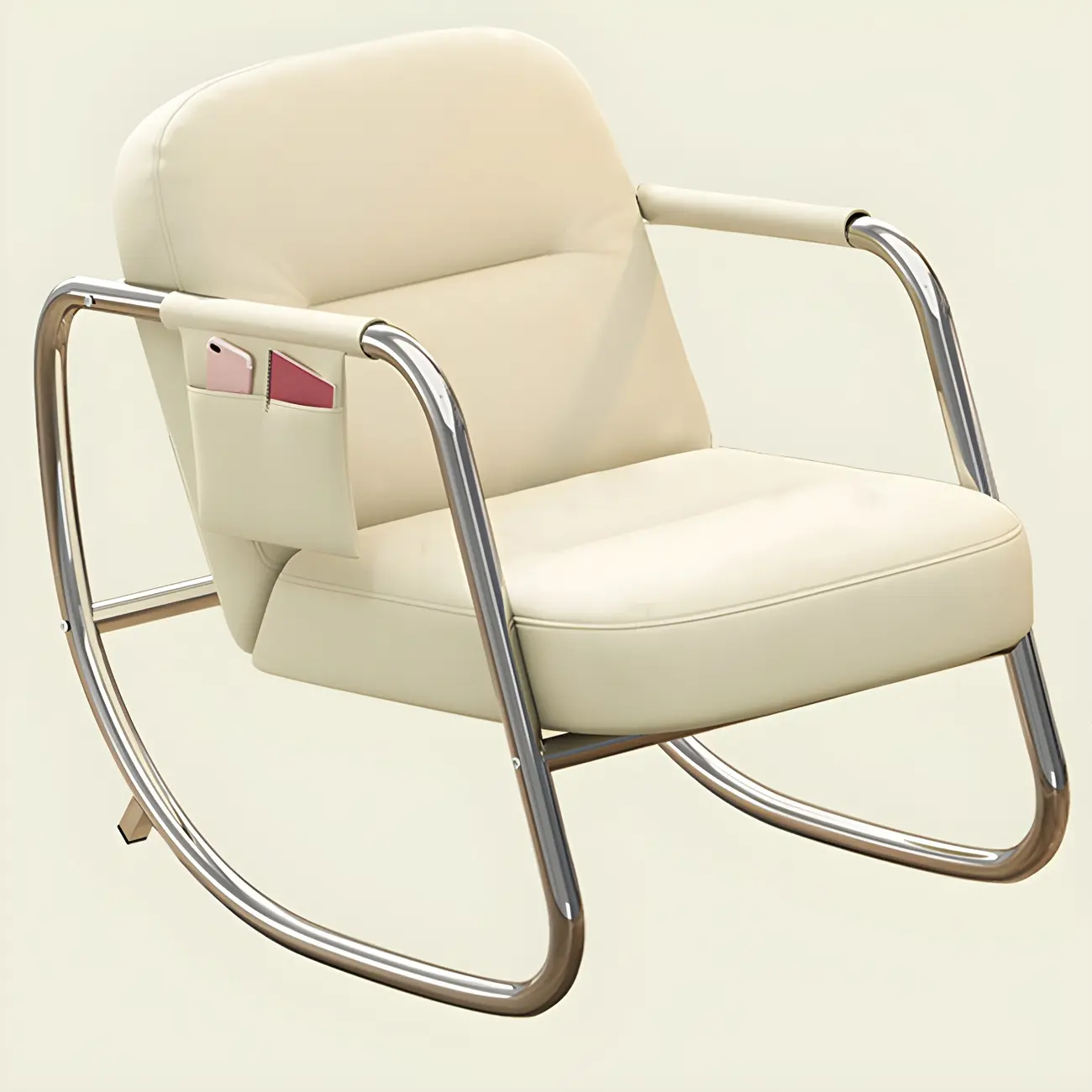 Faux Leather Upholstered Rocking Chair with Metal Track Arms Image - 2 | homeyfad