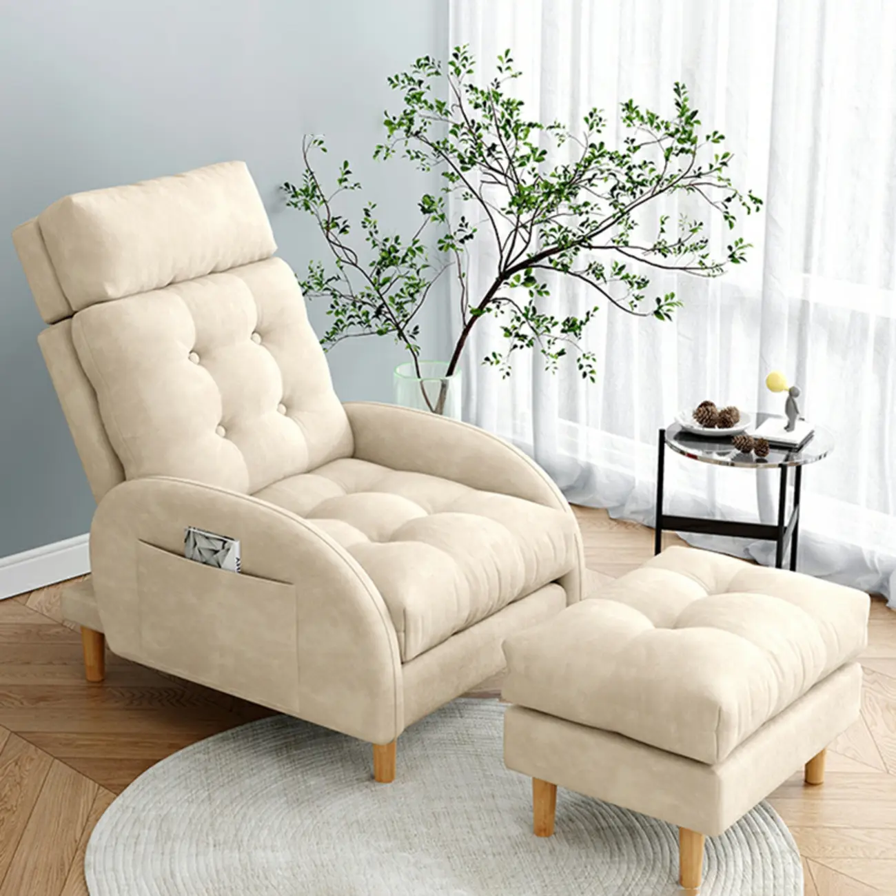 Manual Velvet Recliner Chair with Ottoman and Storage Image - 2 | homeyfad