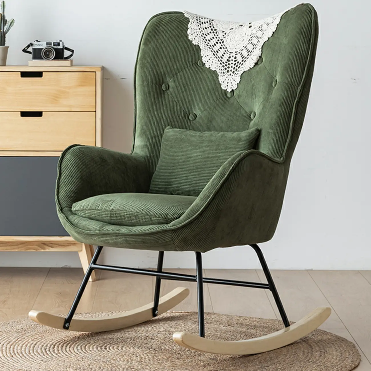 Modern Upholstered Flared Arms Rocking Chair with Pillow Image - 2 | homeyfad