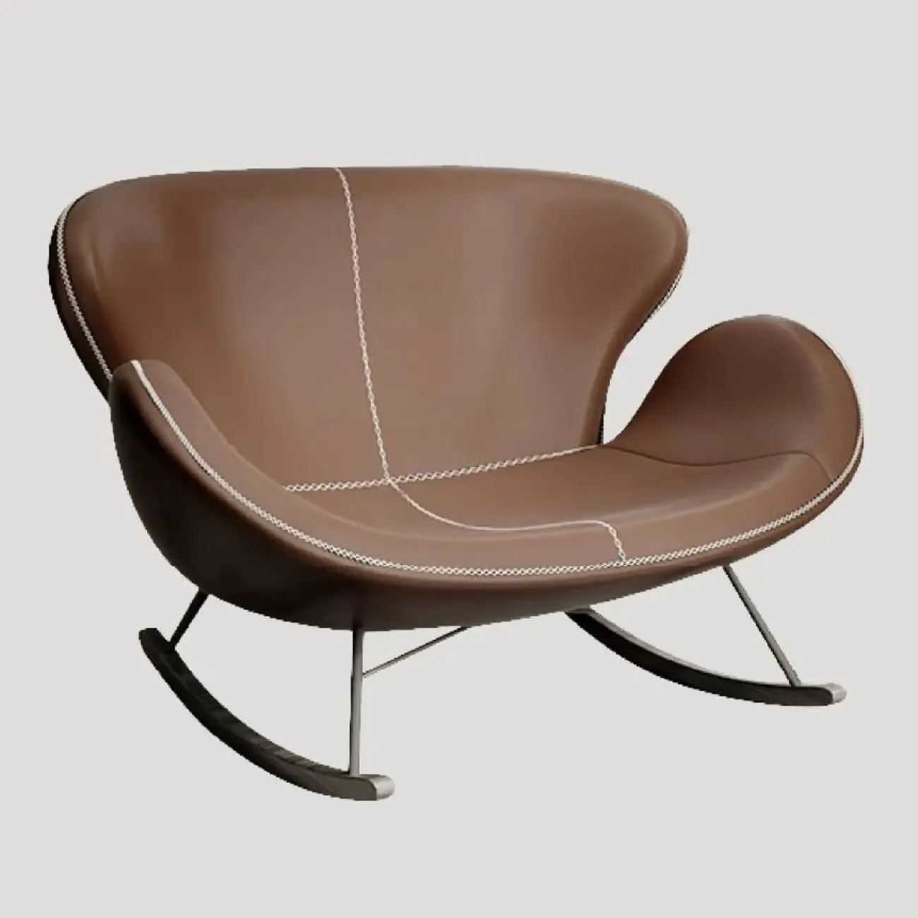 Round Arm Ergonomic Wingback Rocking Chair with Upholstered  Image - 5