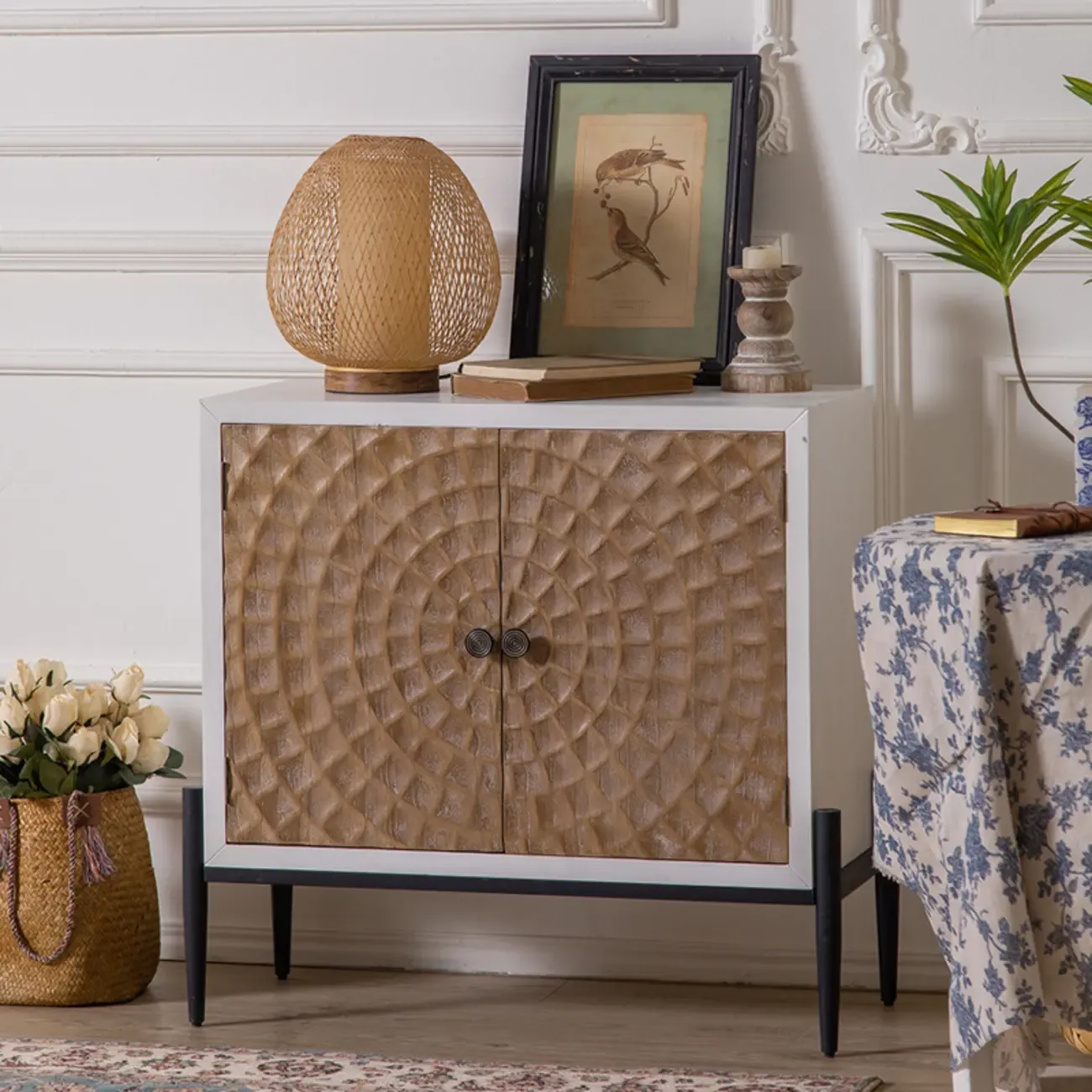 Rustic Freestanding Cabinet with Large Capacity & Iron Base Image - 4