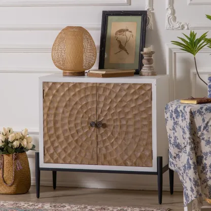 Rustic Freestanding Cabinet with Large Capacity & Iron Base Image - 4