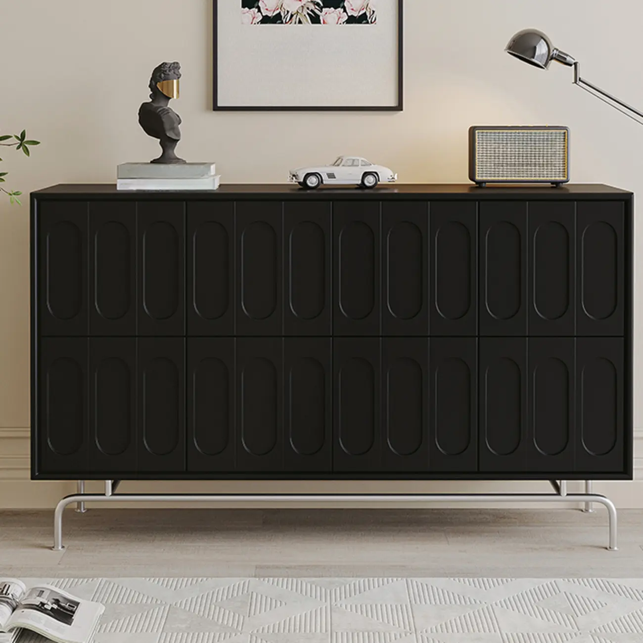 35.5" Modern Pine Black Storage Cabinet for Living Room  Image - 4 | homeyfad