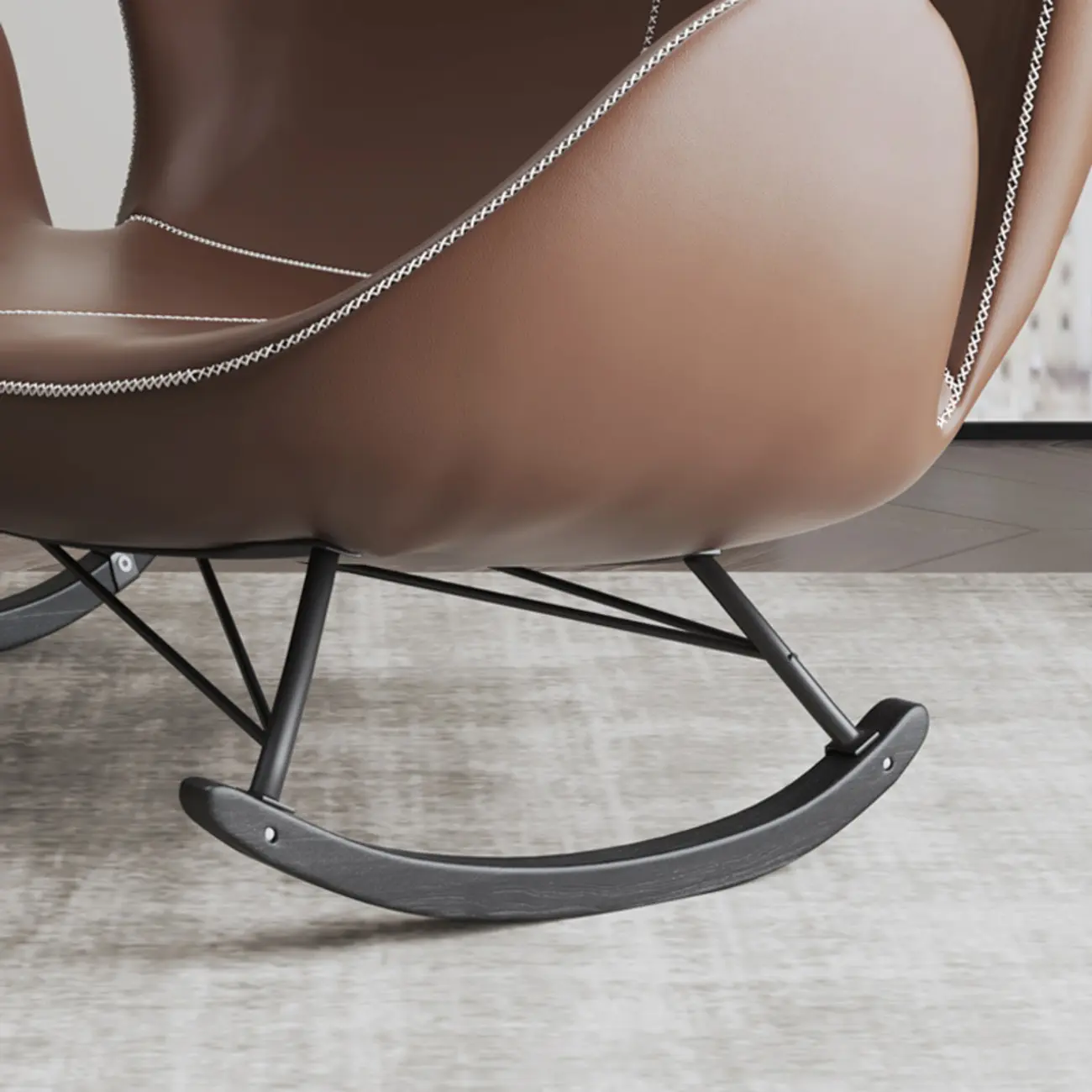 Round Arm Ergonomic Wingback Rocking Chair with Upholstered  Image - 6 | homeyfad