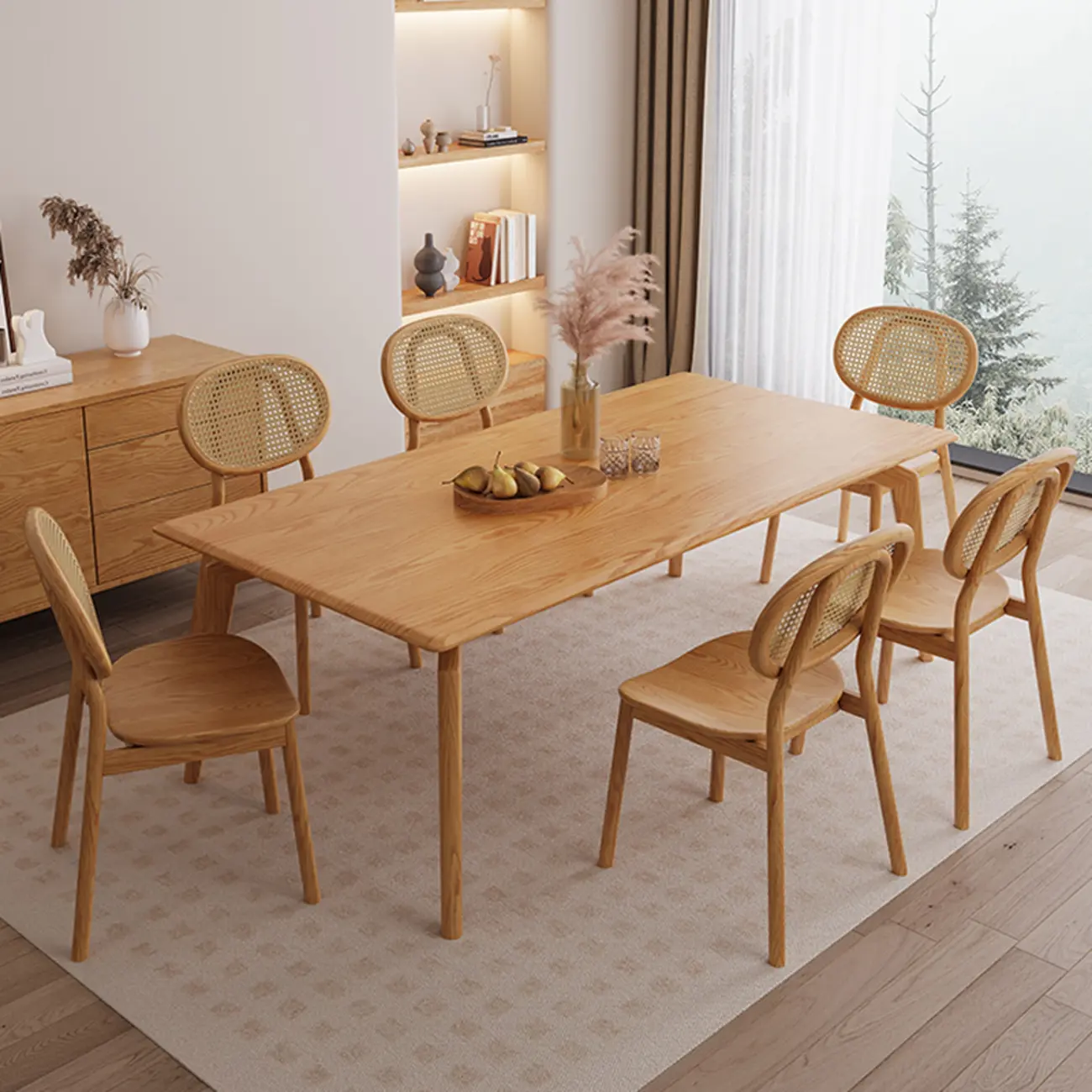 Simplistic Ash Wood Dining Table Set Image - 1 | homeyfad