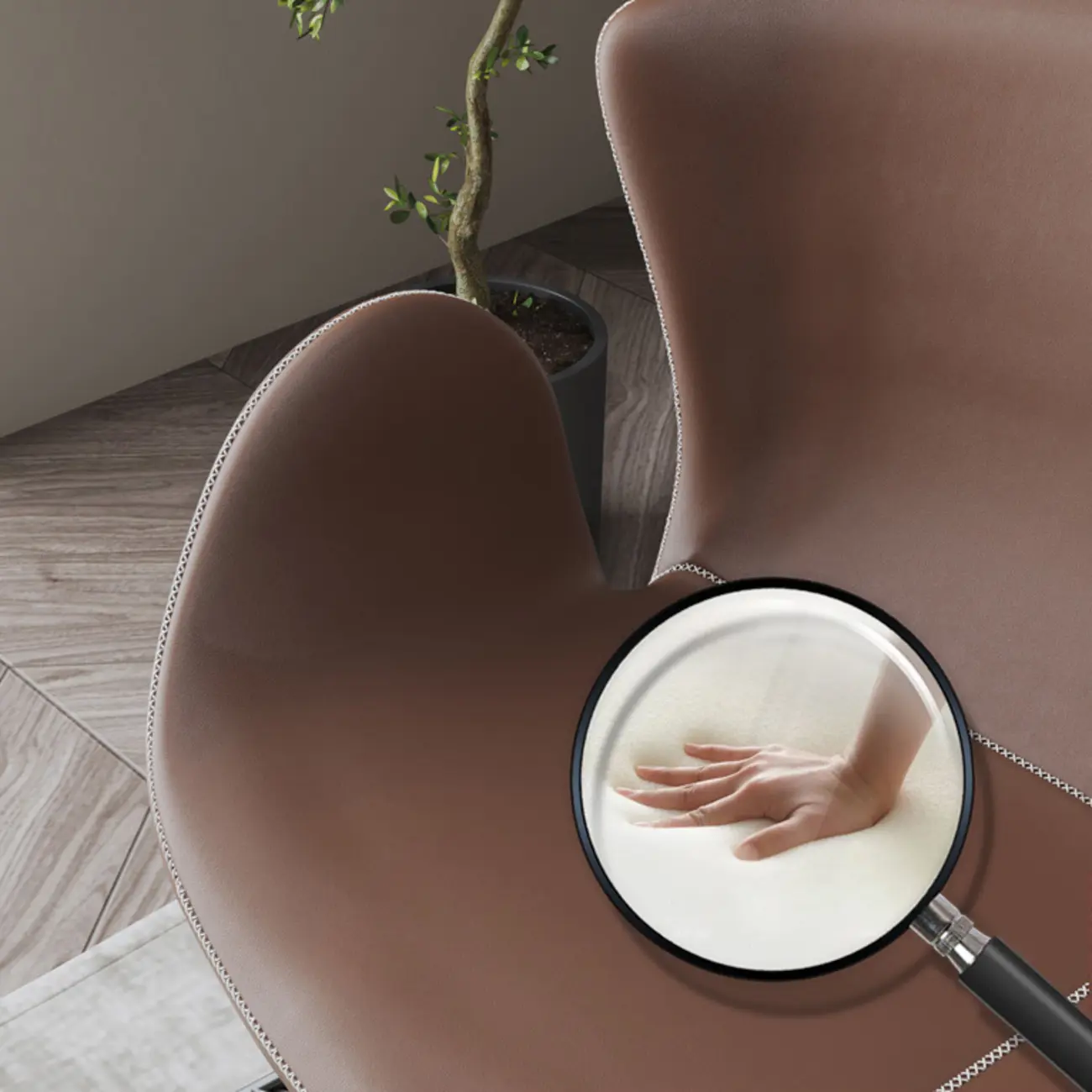 Round Arm Ergonomic Wingback Rocking Chair with Upholstered  Image - 8 | homeyfad