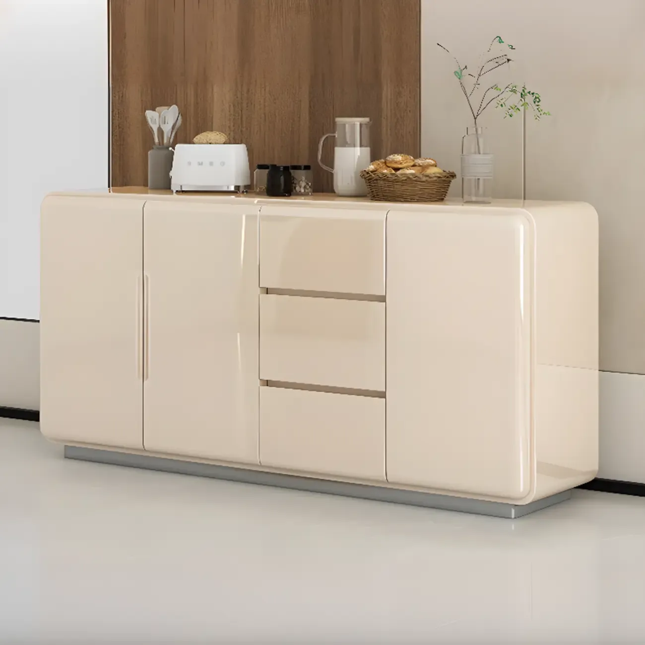 Scandinavian White Sideboard with Drawers & Cabinets Image - 5