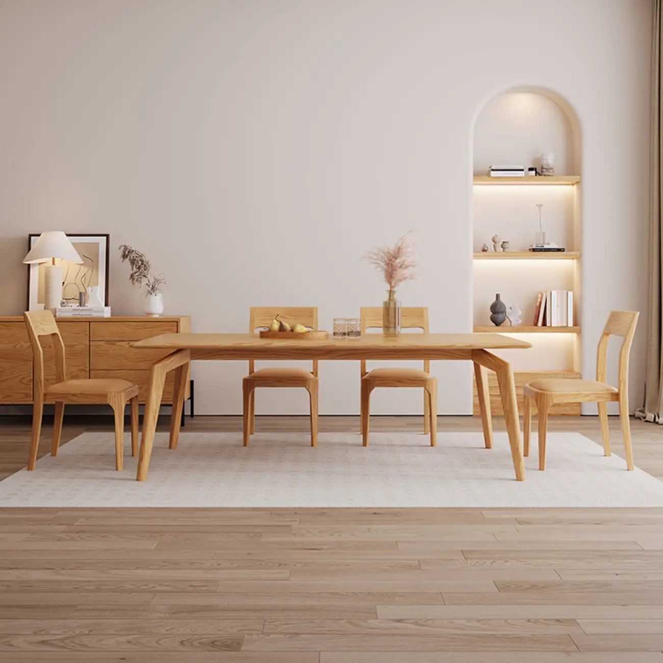 Simplistic Ash Wood Dining Table Set Image - 2 | homeyfad