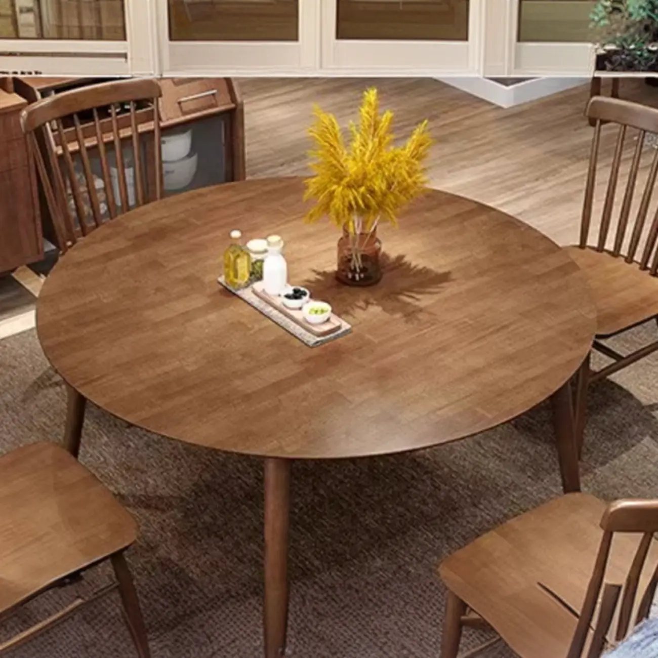 Nordic Style Wooden Round Dining Set with Windsor Back Chairs Image - 2 | homeyfad