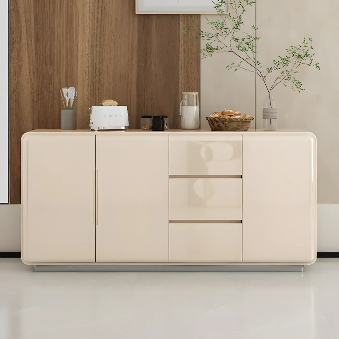 Scandinavian White Sideboard with Drawers & Cabinets Image - 6