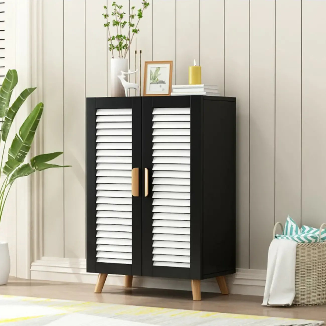 Modern Wooden Ventilated Storage Cabinet with Straight Legs Image - 11