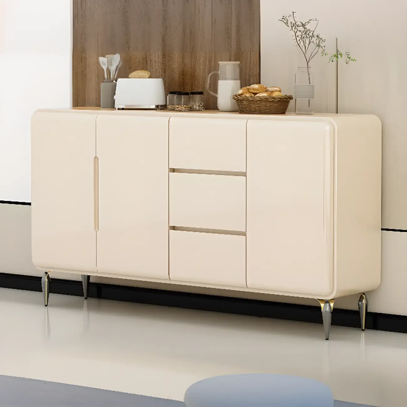 Scandinavian White Sideboard with Drawers & Cabinets Image - 7