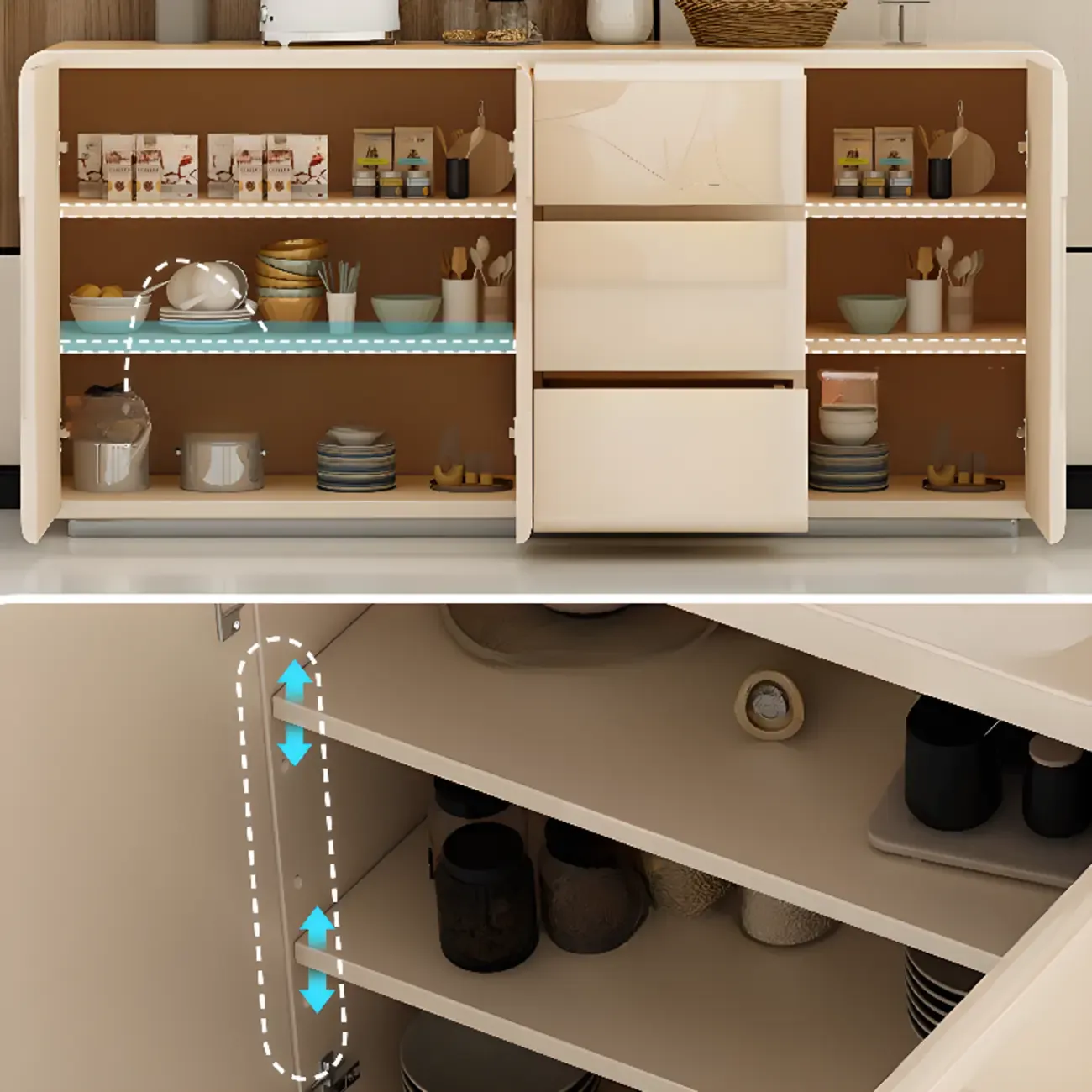 Scandinavian White Sideboard with Drawers & Cabinets Image - 8