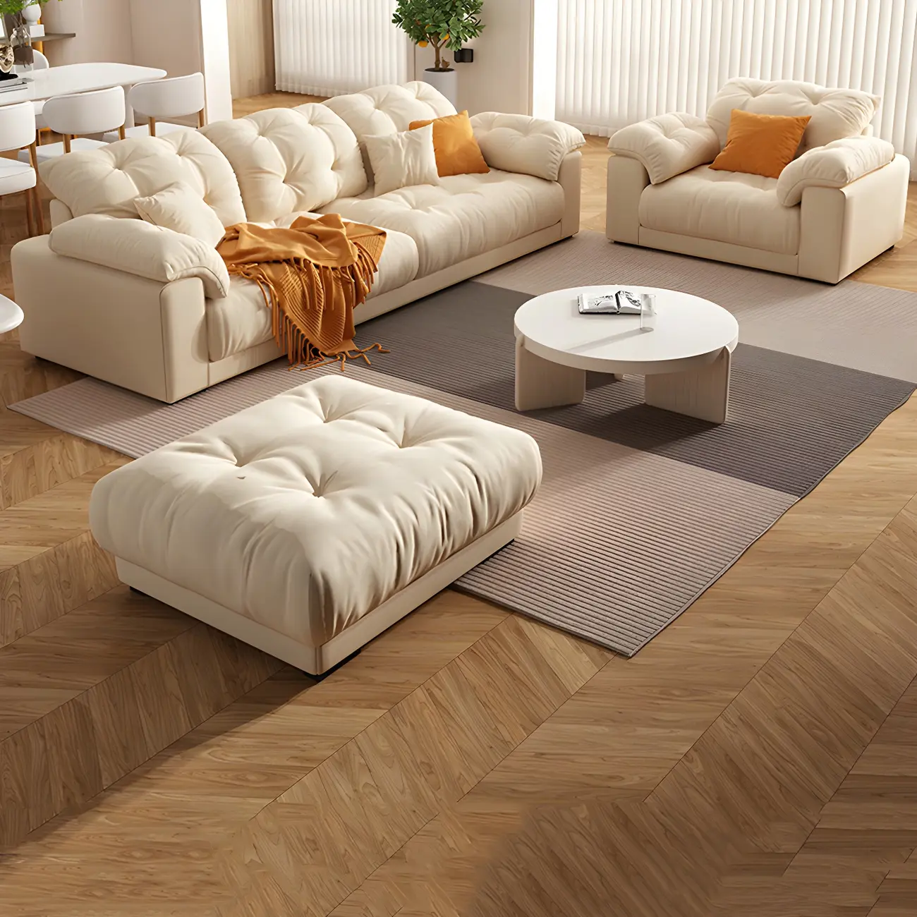 Modern Off-White Tufted Sectional Sofa with Pillow Top Arm Image - 1 | homeyfad
