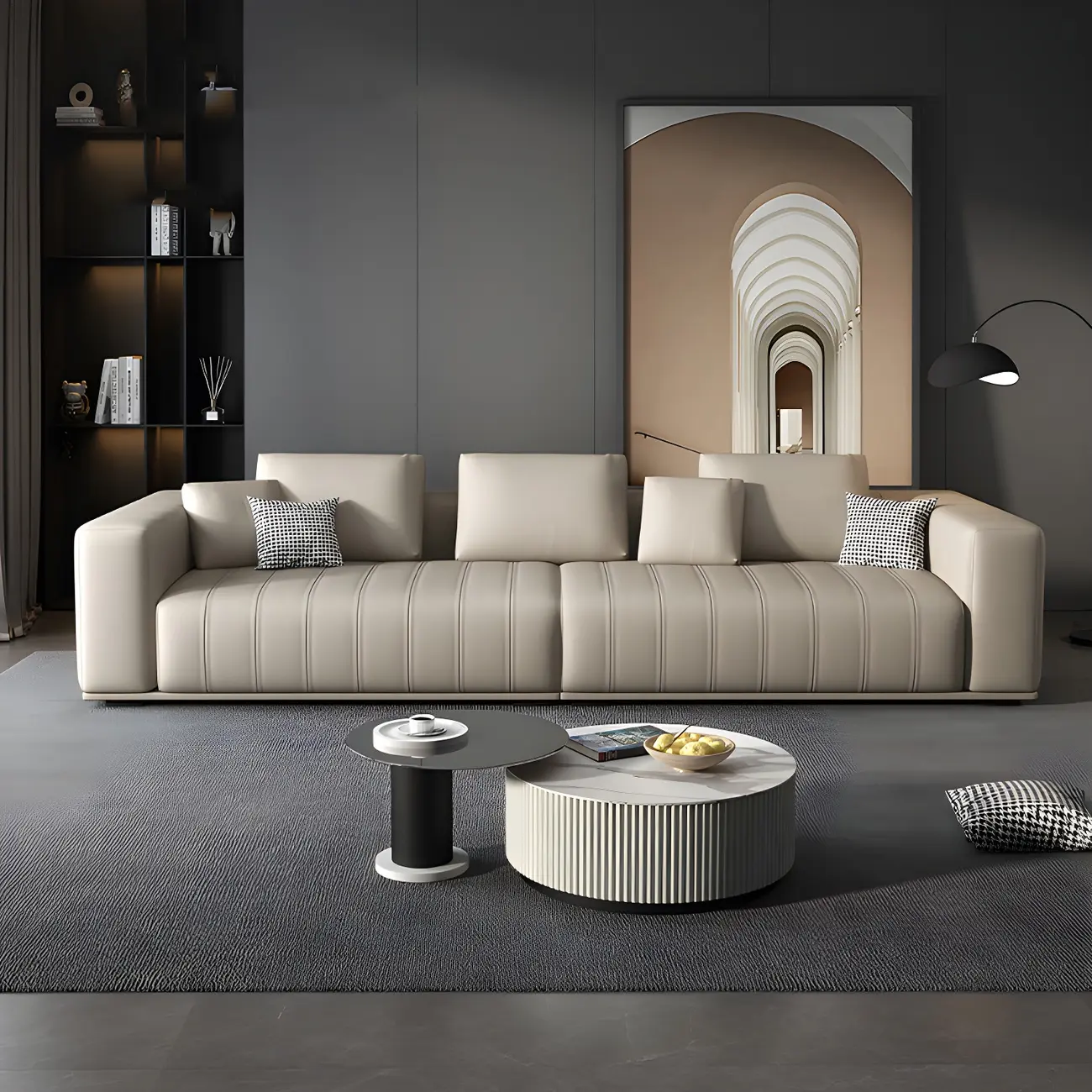 Scandinavian Yellow Faux Leather Sofa with Waterproof  Image - 1 | homeyfad