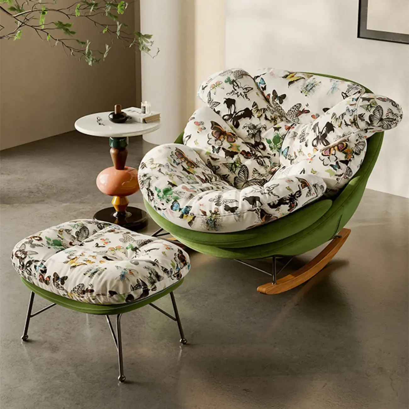 Modern Ergonomic Upholstered Rocking Chair Optional Ottoman Image - 1