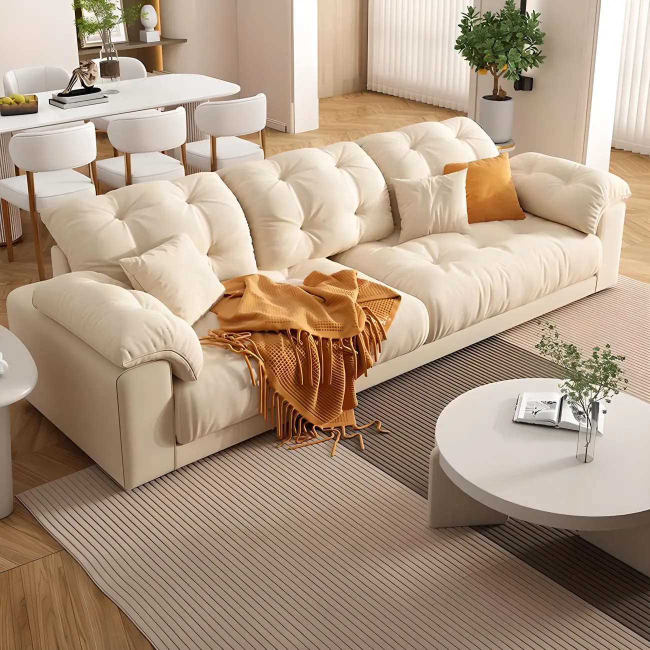 Modern Off-White Tufted Sectional Sofa with Pillow Top Arm Image - 2 | homeyfad