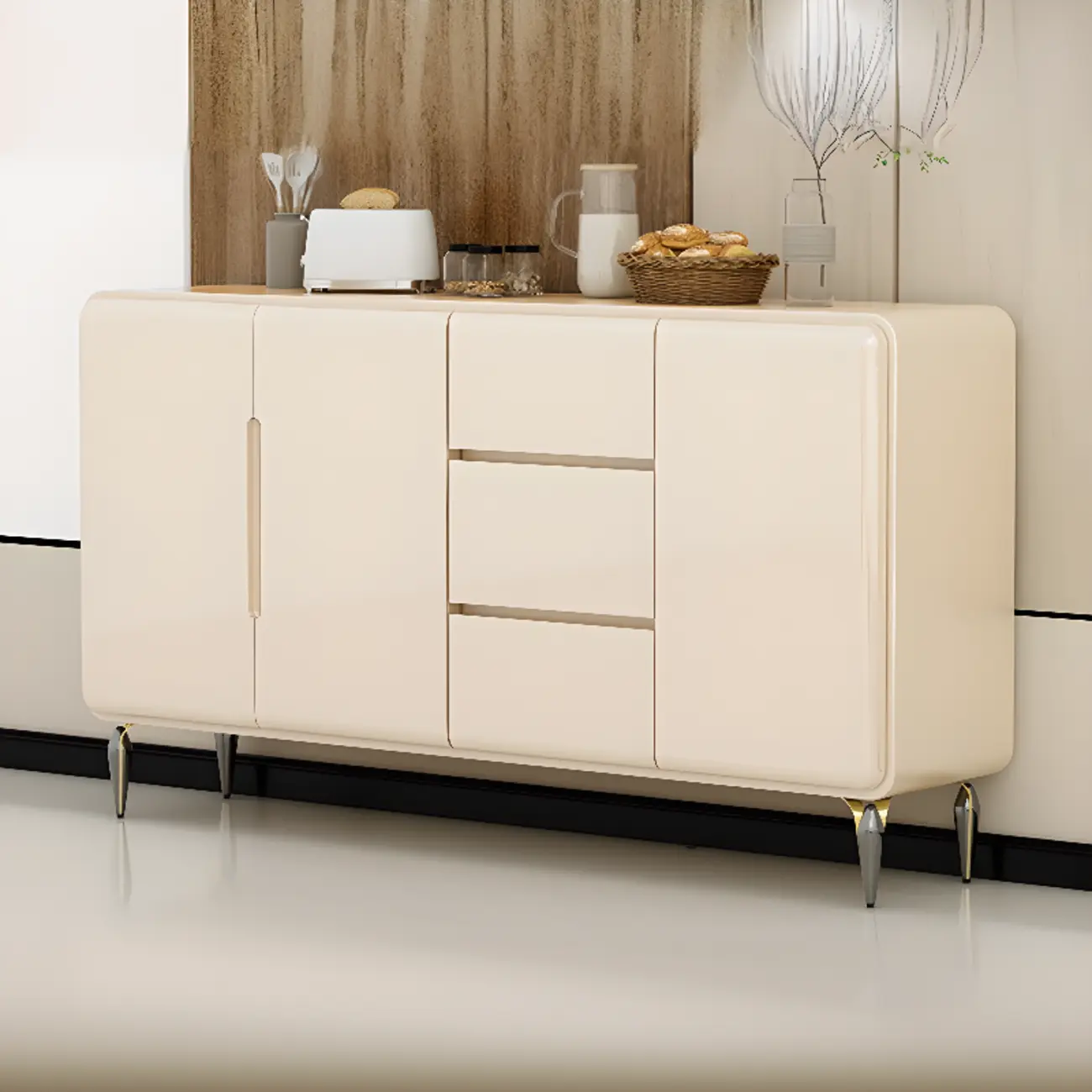 Scandinavian White Sideboard with Drawers & Cabinets Image - 11 | homeyfad