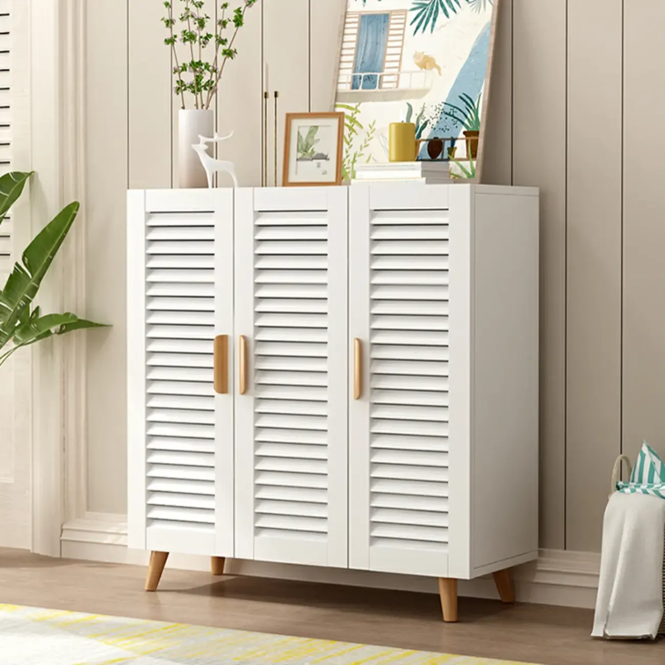 Modern Wooden Ventilated Storage Cabinet with Straight Legs Image - 16