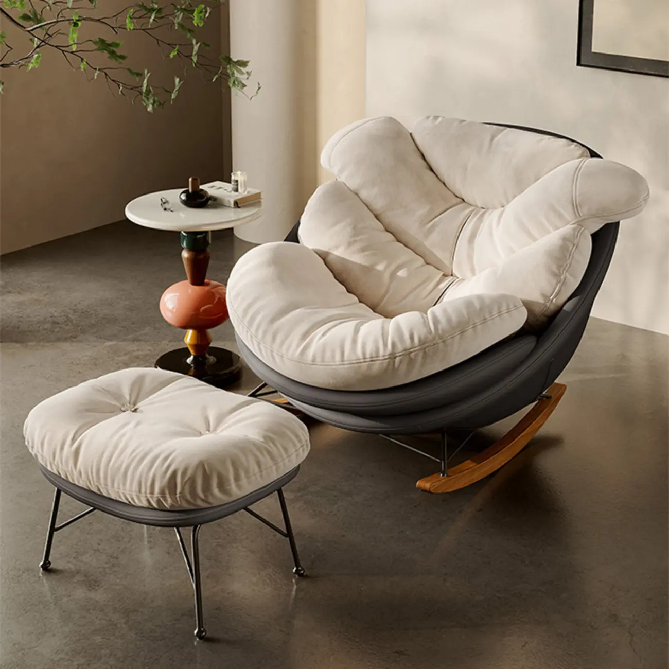 Modern Ergonomic Upholstered Rocking Chair Optional Ottoman Image - 2 | homeyfad