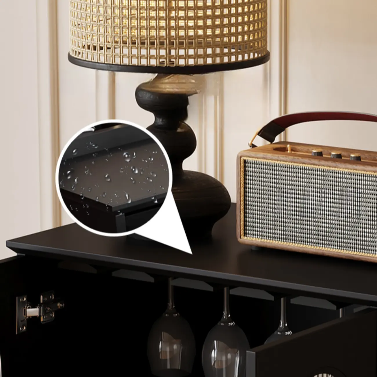 Elegant Black Wooden Accent Cabinet with Drawers & Doors Image - 6 | homeyfad