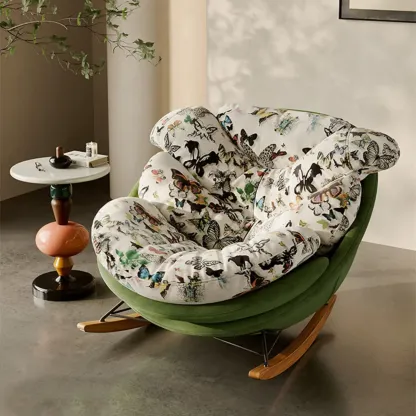 Modern Ergonomic Upholstered Rocking Chair Optional Ottoman Image - 3