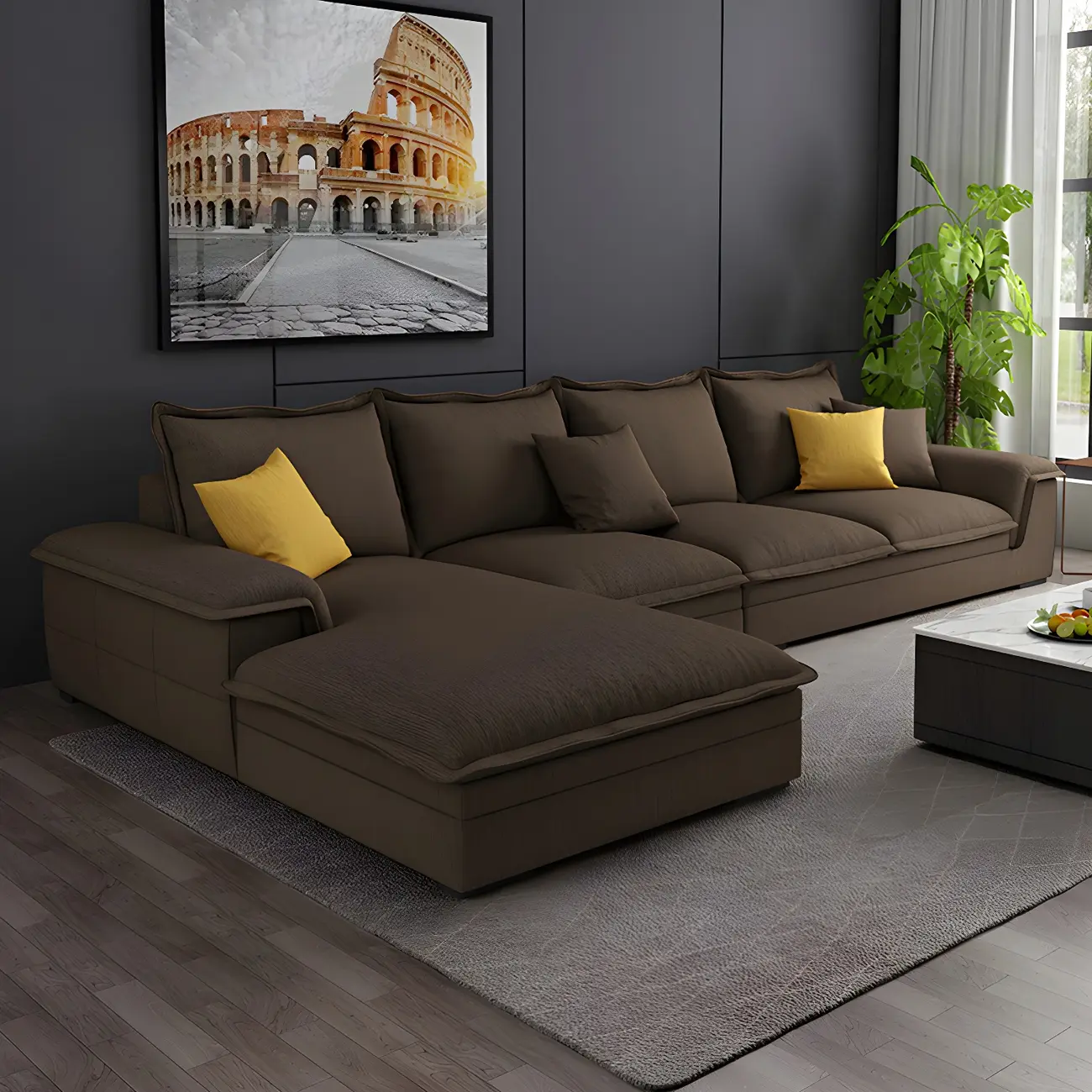 Modern Blue Sectional Sofa with Linen Blend for 4 People Image - 2 | homeyfad