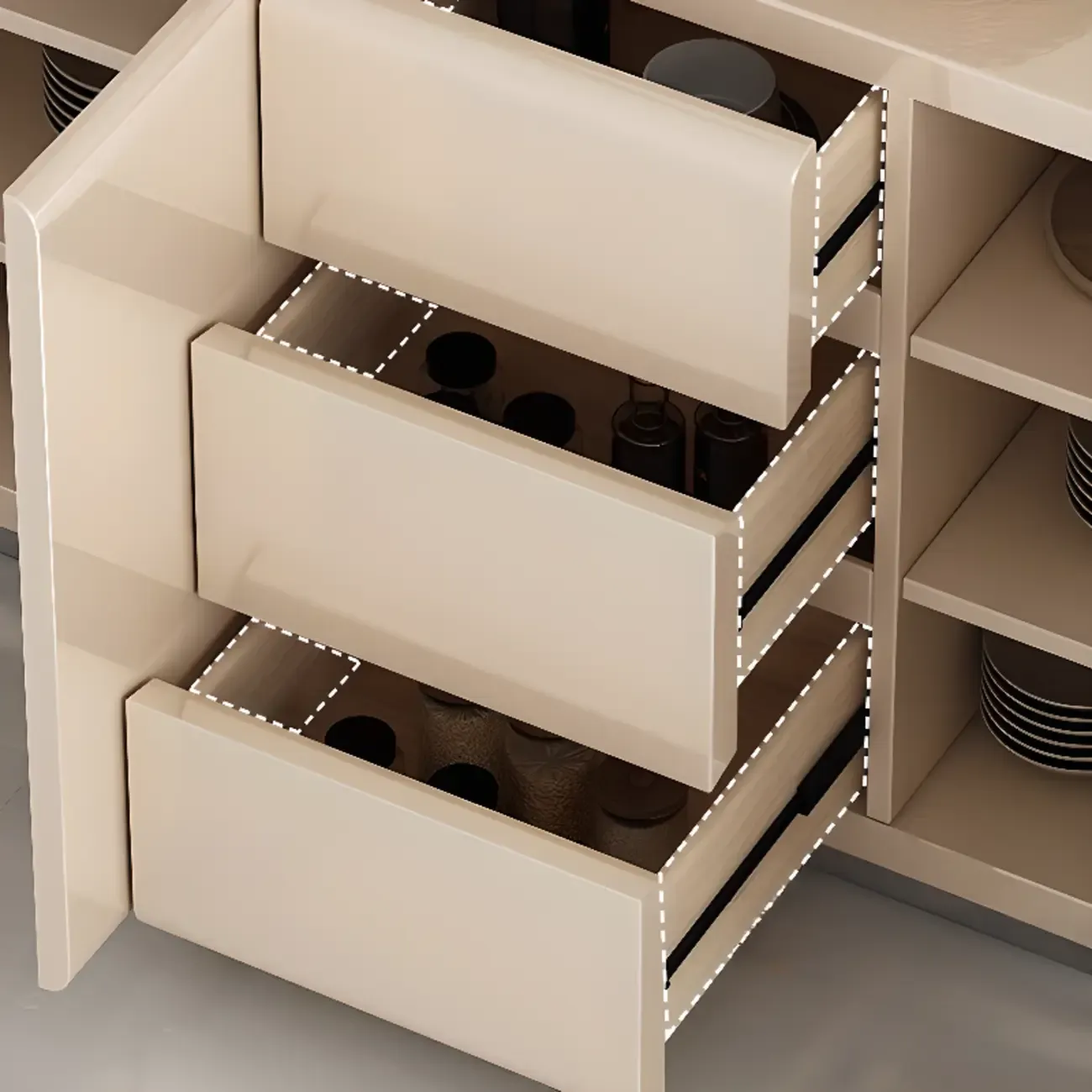 Scandinavian White Sideboard with Drawers & Cabinets Image - 14