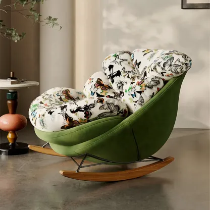 Modern Ergonomic Upholstered Rocking Chair Optional Ottoman Image - 5