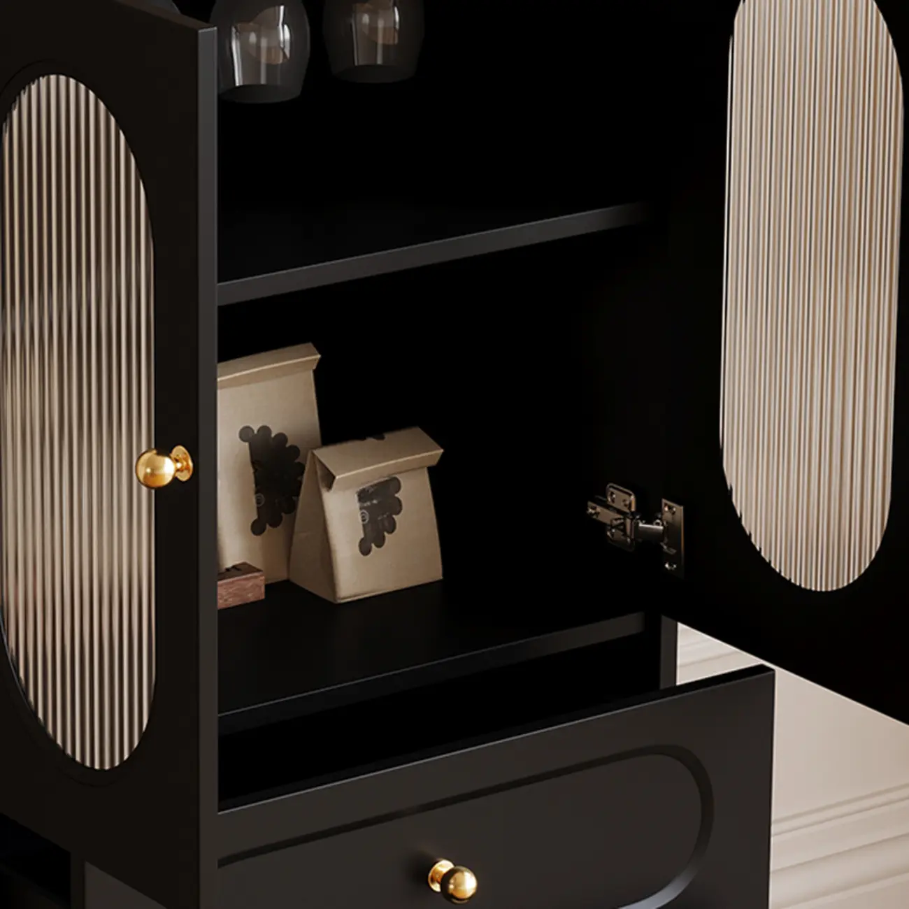 Elegant Black Wooden Accent Cabinet with Drawers & Doors Image - 10 | homeyfad