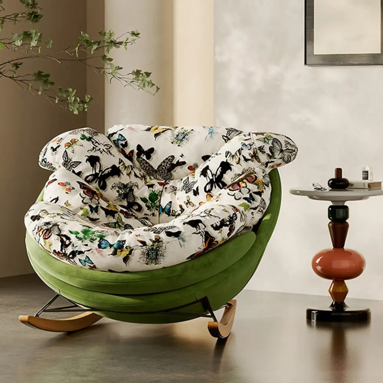 Modern Ergonomic Upholstered Rocking Chair Optional Ottoman Image - 7