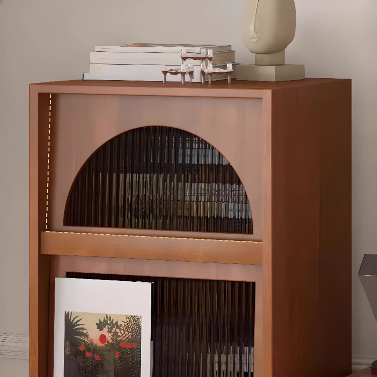 Modern Pine Storage Cabinet with Glass Door and Metal Base Image - 8 | homeyfad