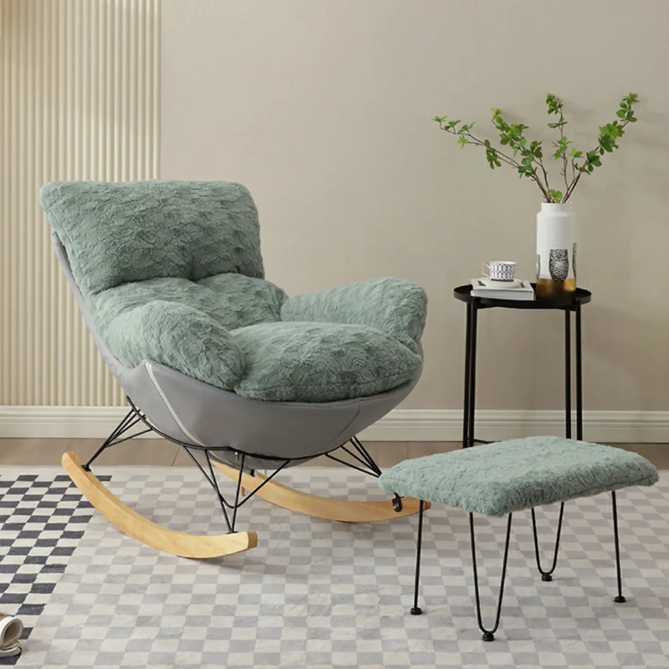 Modern Armless Upholstered Rocking Chair with Ottoman Image - 1 | homeyfad