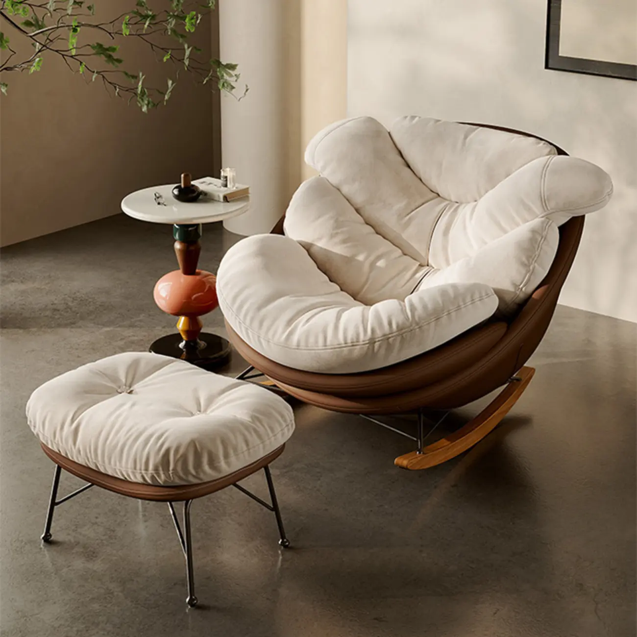 Modern Ergonomic Upholstered Rocking Chair Optional Ottoman Image - 9 | homeyfad